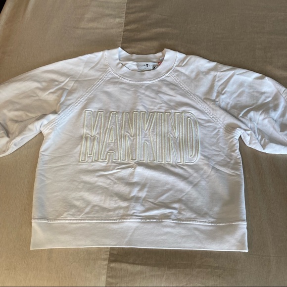 7 FAM | MANKIND EMBROIDERED 3/4 PUFF SLEEVE SWEATSHIRT IN WHITE SMALL - Picture 6 of 10